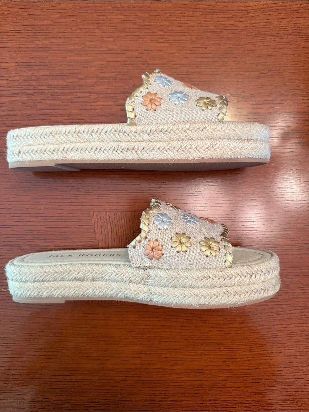 Jack Rogers Palmer Embroidered Floral Espadrille Platform Slides Sandal Size 6